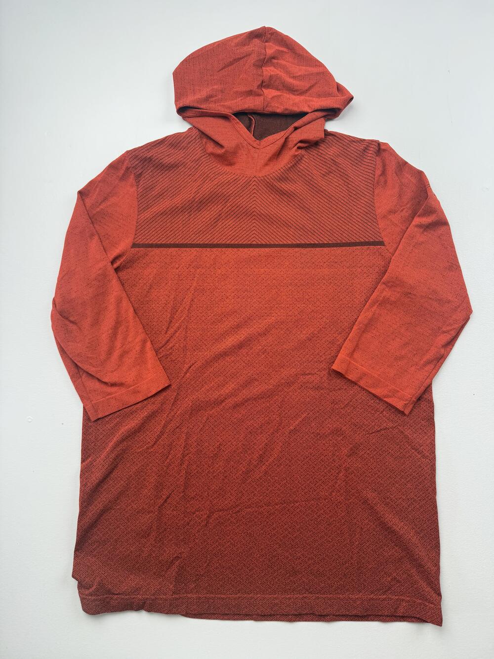 Under Armour HeatGear Hooded Shirt Mens Large Orange 3/4 Sleeve Performance Tee